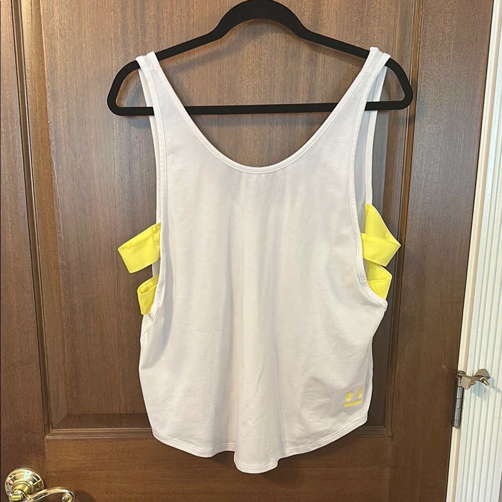 Under Armour White and Yellow Sleeveless Cut Out Tank Top